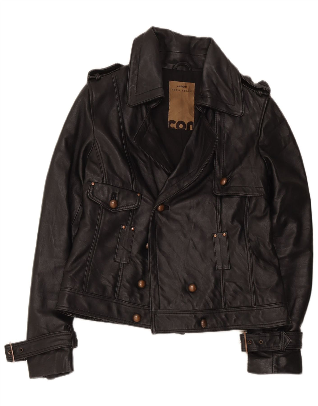 Conbipel Veste en cuir double boutonnage pour femme UK 12 Cuir noir moyen