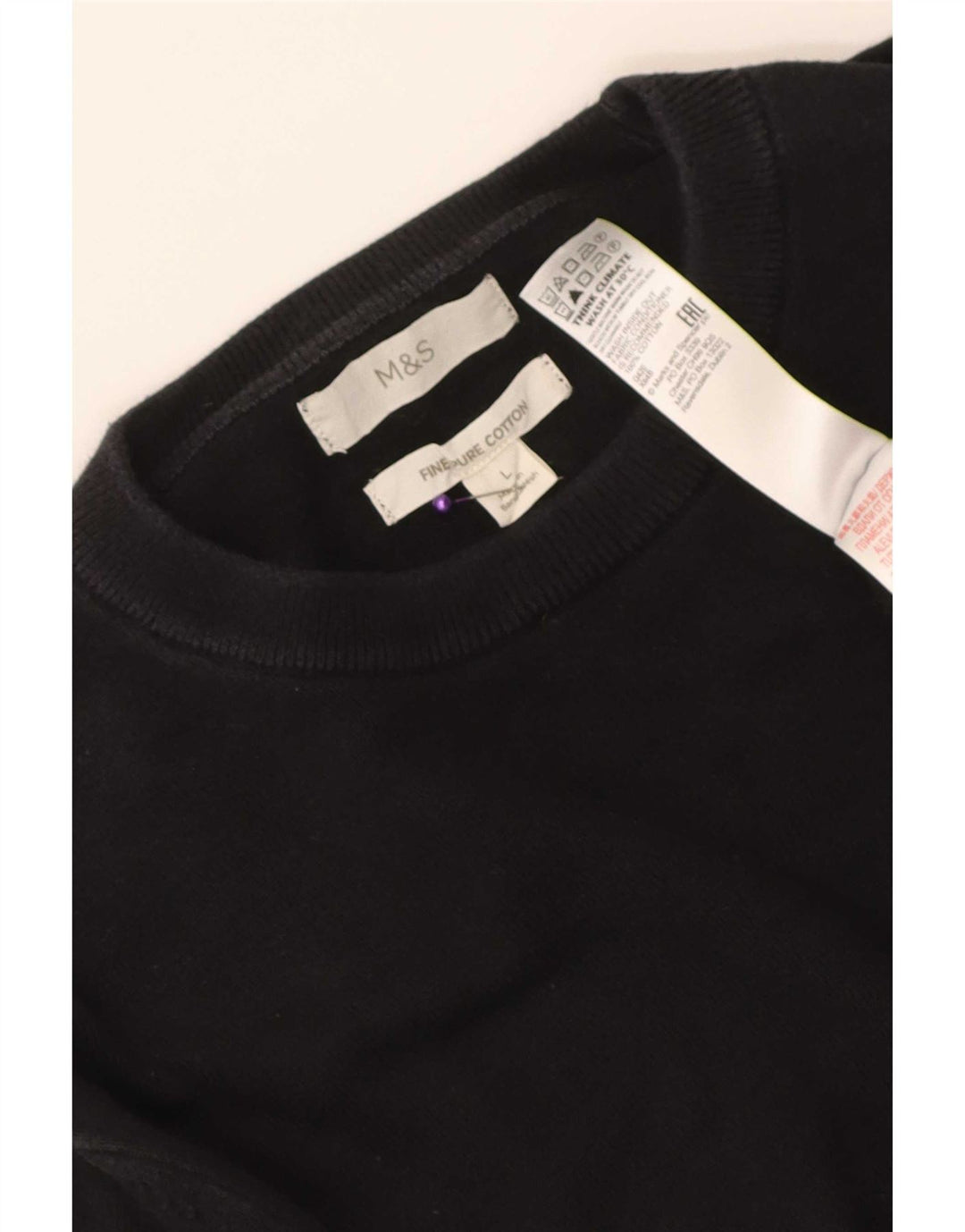 Marks & Spencer Pull à col rond pour homme en coton noir Taille L
