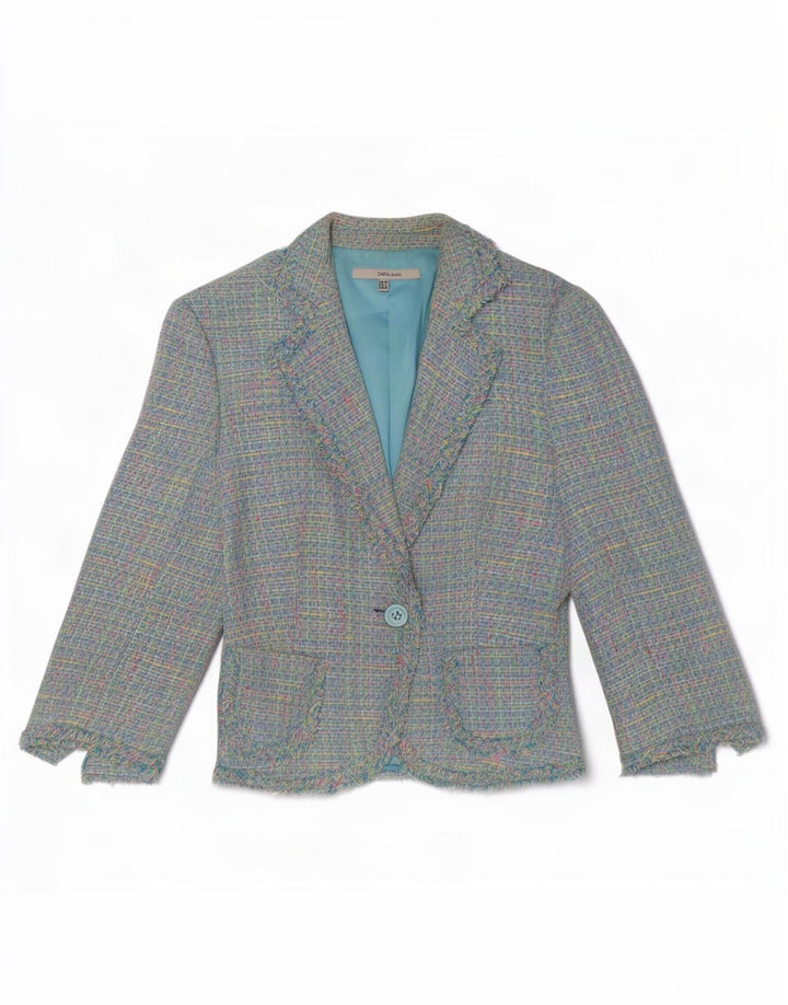 Zara Veste blazer à manches 3/4 pour femme EU 38 Petit carreaux multicolores