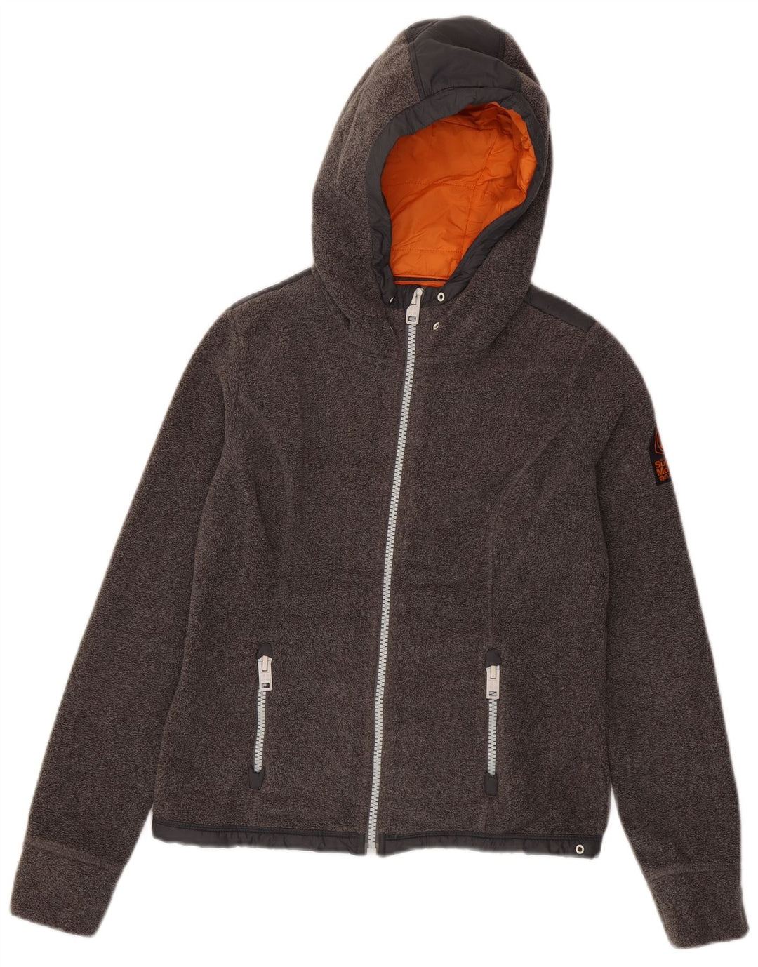 SUPERDRY Veste polaire de randonnée à capuche pour femme UK 10 Small Gris Polyester