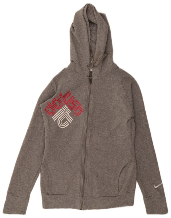 Nike Pull à capuche zippé graphique pour femme UK 10 Petit coton moucheté gris