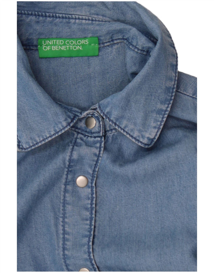 BENETTON Chemise à manches courtes pour femme UK 14 Bleu moyen