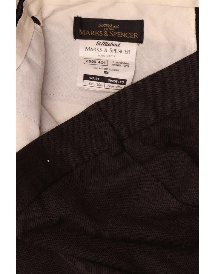 Marks & Spencer Pantalon de Costume Droit Homme W40 L29 Marron Polyester
