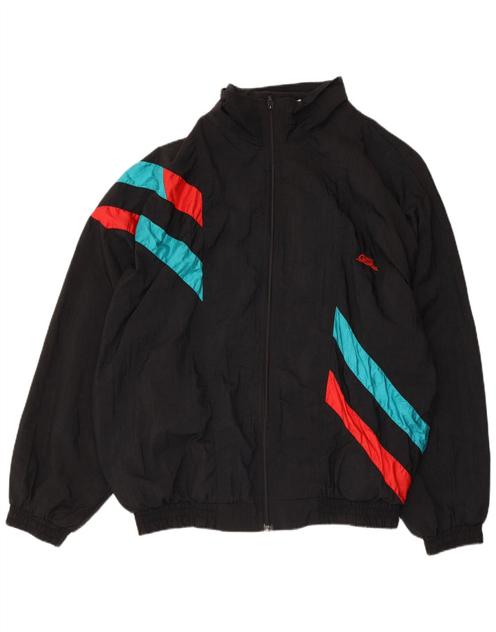 vintage Mens Survêtement Top Veste XL Noir Rayé Nylon
