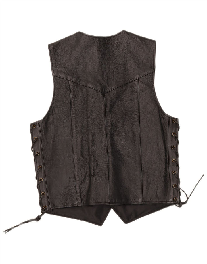 JTS Gilet de motard en cuir pour homme, petit, noir