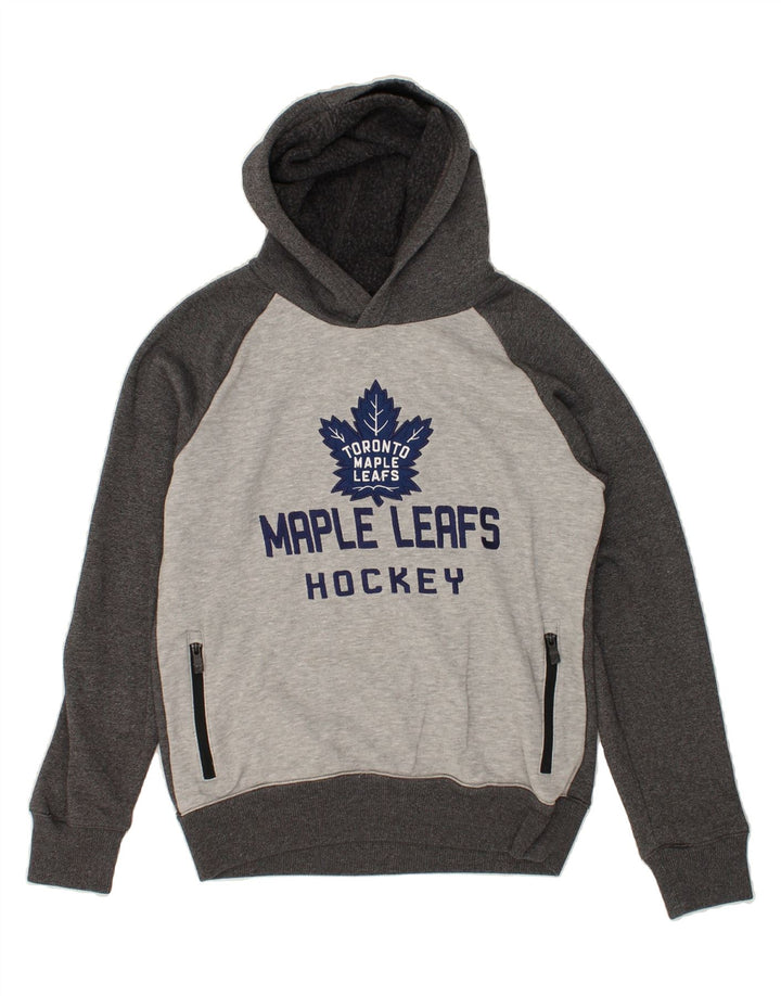 NFL Womens Maple Leafs Graphic Hoodie Jumper UK 14 Medium Grey Colourblock Vintage NFL and Second-Hand NFL from Messina Hembry 