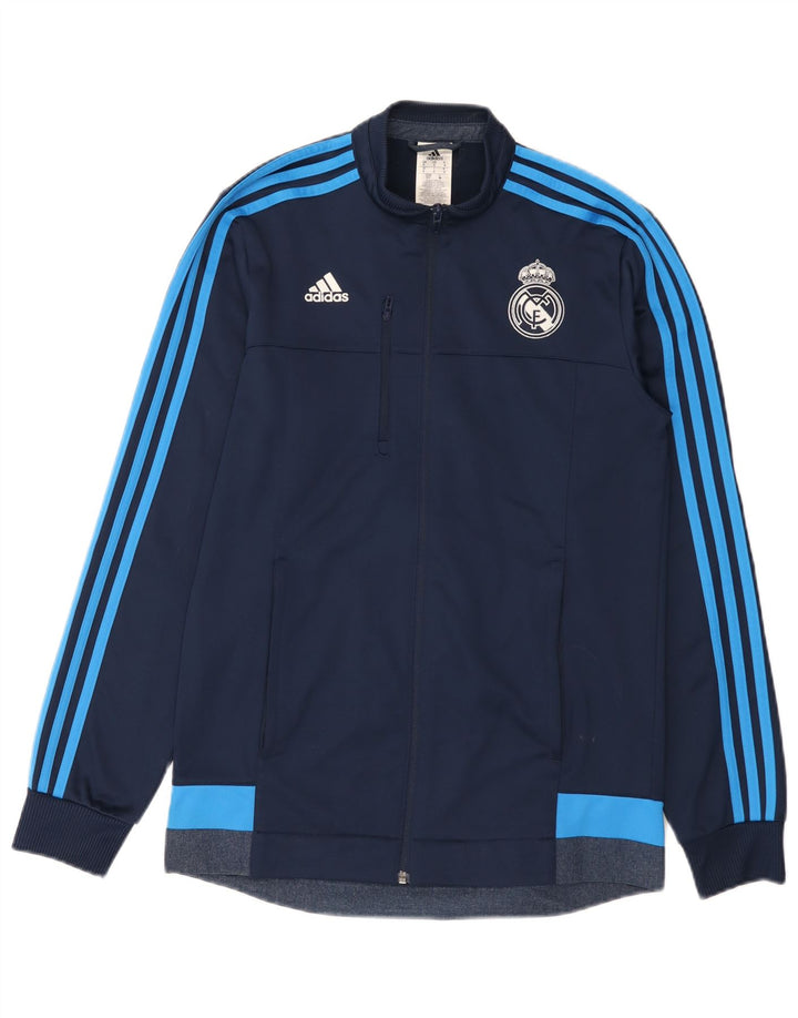 Adidas Veste de survêtement Real Madrid pour homme Taille S Bleu marine Colorblock