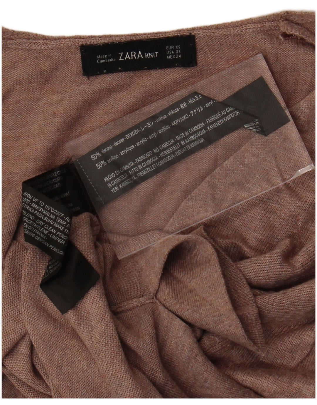 ZARA Pull long surdimensionné à col en V pour femme UK 6 XS Marron Viscose