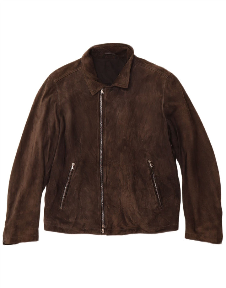 veste en daim femme vintage UK 12 cuir brun moyen