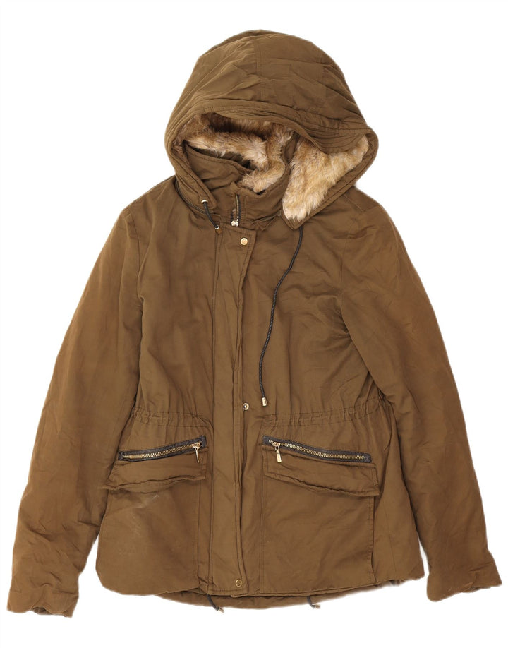 Zara Womens Trafaluc Sherpa Oversize Parka Veste UK 10 Petit Kaki