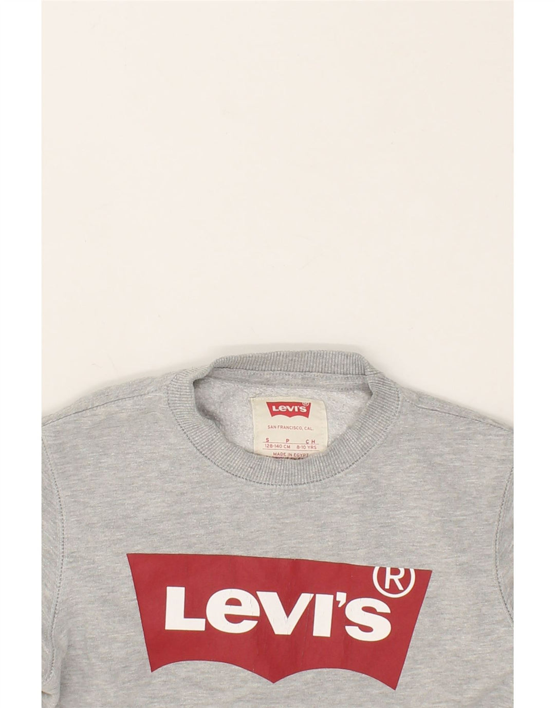 LEVI'S Boys Graphic Sweatshirt Jumper 8-9 Years Small Grey Cotton Vintage Levi's and Second-Hand Levi's from Messina Hembry 