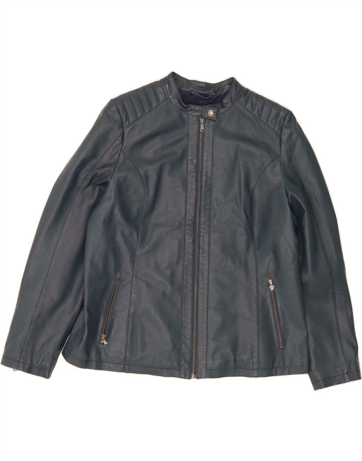 VINTAGE Veste en cuir femme UK 20 2XL Cuir bleu