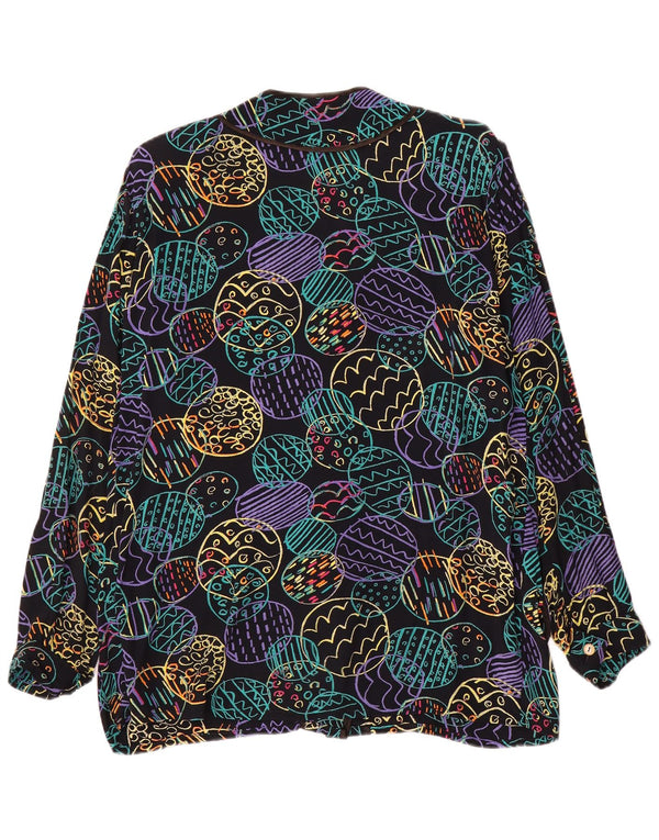 vintage Femme Chemise À Manches Longues Blouse UK 16 Grand Rétro Multicolore