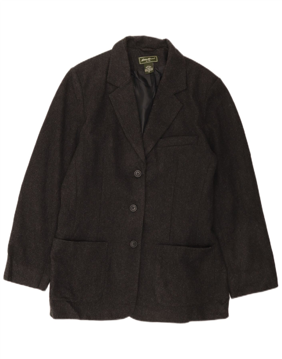 EDDIE BAUER Veste Blazer 3 Boutons Femme UK 14 Laine Gris Moyen