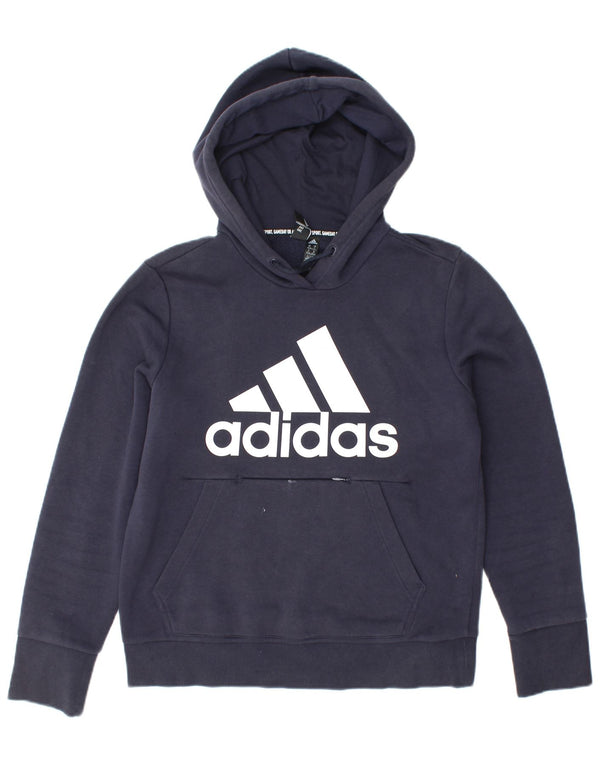 ADIDAS Pull à capuche graphique pour femme UK 12/14 Bleu marine moyen en coton