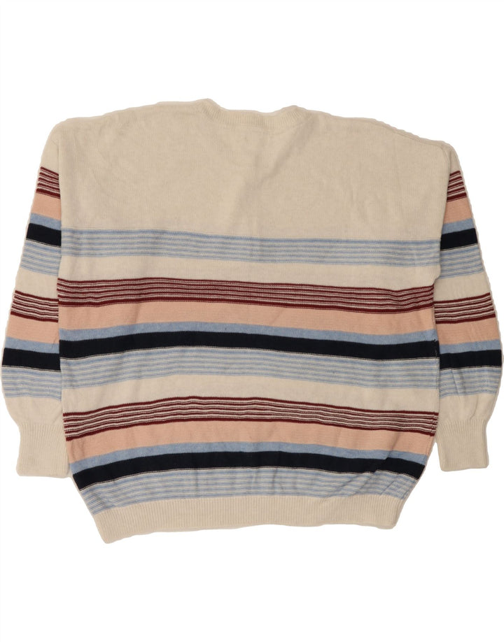 FAT FACE Womens Crew Neck Jumper Sweater UK 12 Medium  Off White Striped Vintage Fat Face and Second-Hand Fat Face from Messina Hembry 