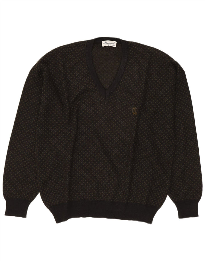 Bramante Pull col V pour homme en laine géométrique grise