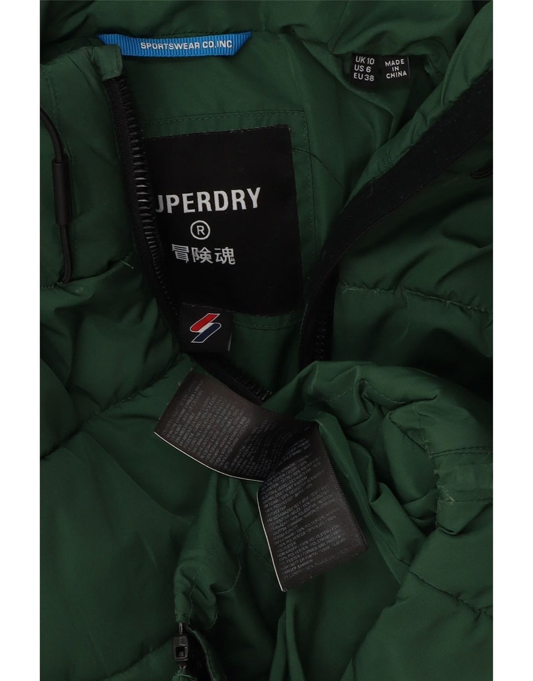 Superdry Veste matelassée surdimensionnée à capuche pour femme UK 10 Small Vert Polyester