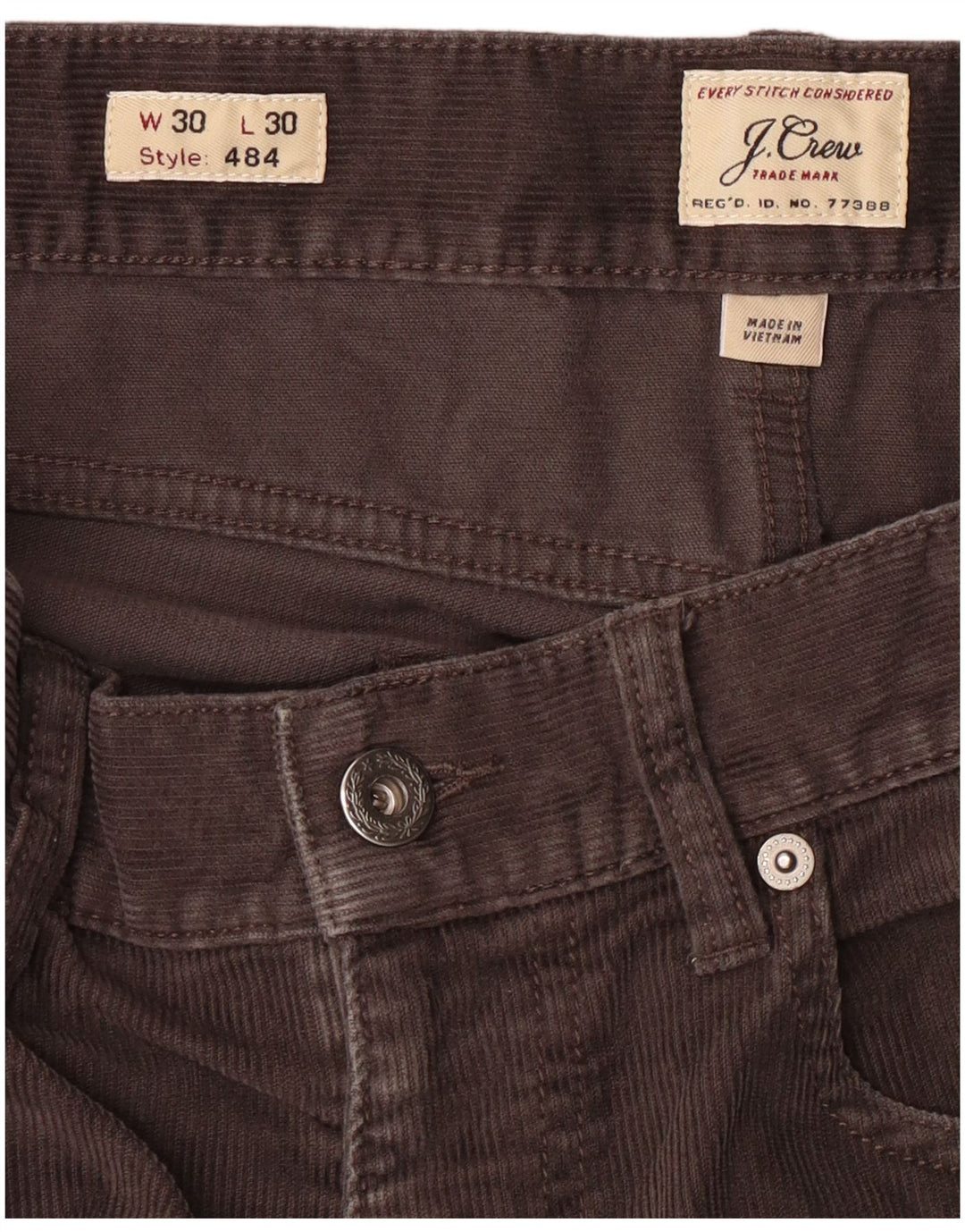 J. CREW Pantalon Slim en Velours Côtelé Homme 484 W30 L30 Gris Coton