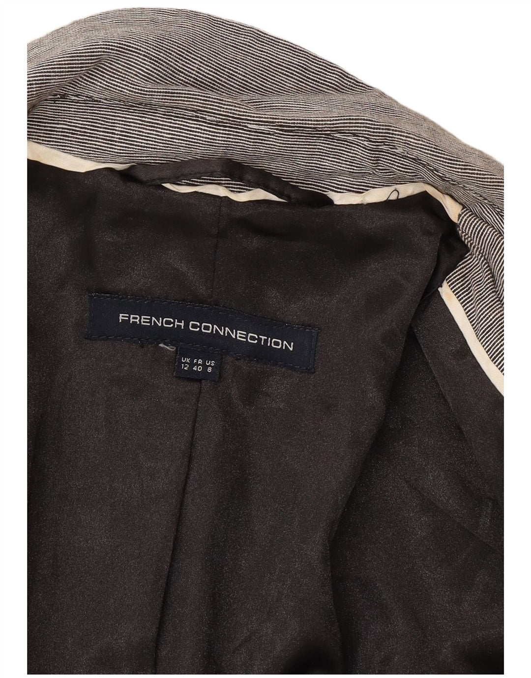 French Connection Veste blazer à 2 boutons pour femme UK 12 Gris moyen à fines rayures