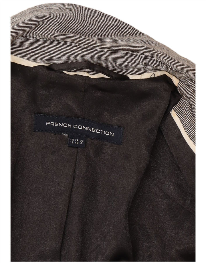 French Connection Veste blazer à 2 boutons pour femme UK 12 Gris moyen à fines rayures
