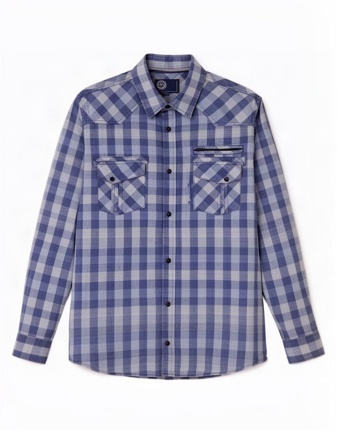 Chemise graphique homme vintage XL Bleu Vichy Coton