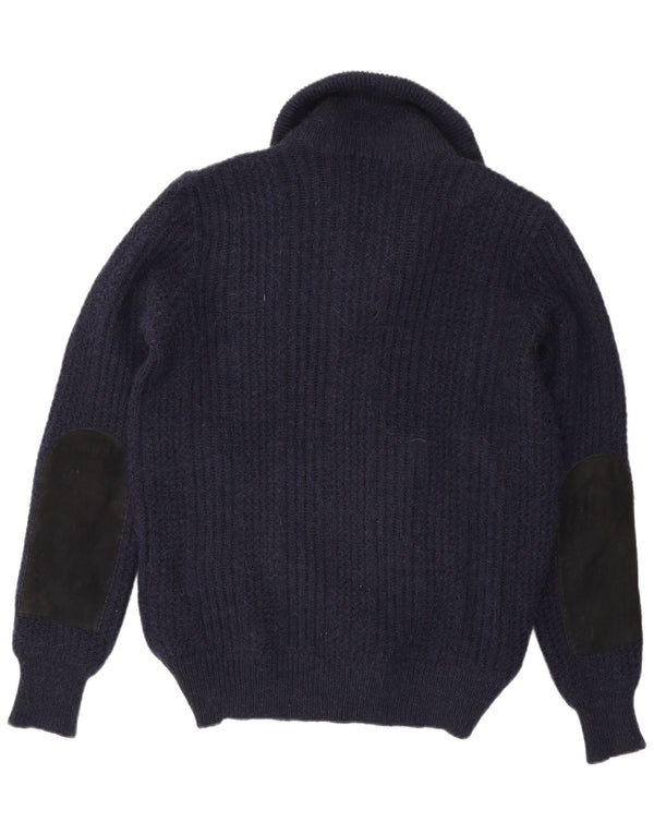 vintage Mens Cardigan Sweater IT 48 Medium Navy Blue Colourblock Camelhair