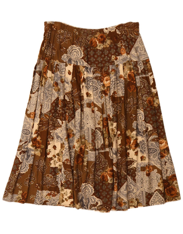 jupe évasée plissée femme vintage W36 XL Viscose florale marron