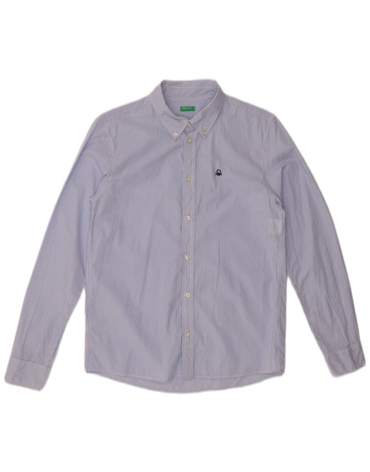 BENETTON Chemise Garçon 13-14 ans 3XL Bleu Rayure Coton