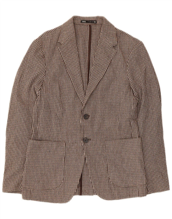 Zara Veste blazer à 2 boutons pour homme UK 36 Petit pied-de-poule marron