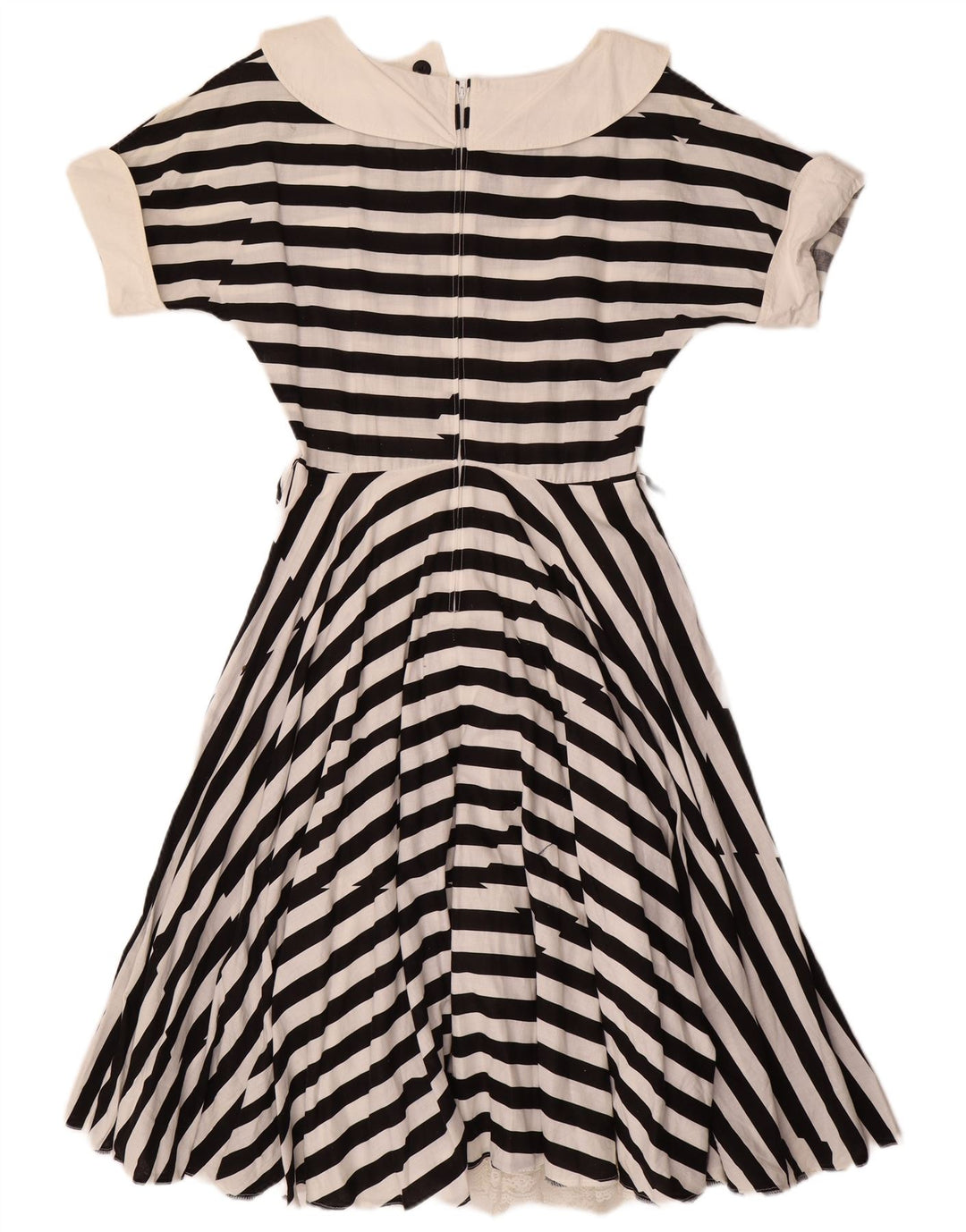 VINTAGE Robe A-Line Femme UK 12 Moyen Noir Rayé