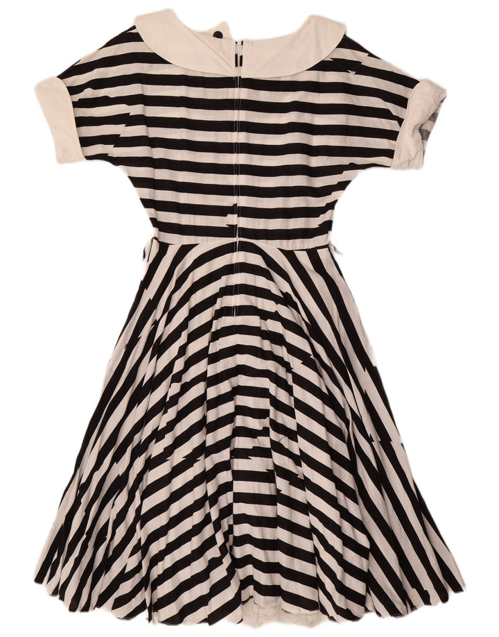 VINTAGE Robe A-Line Femme UK 12 Moyen Noir Rayé