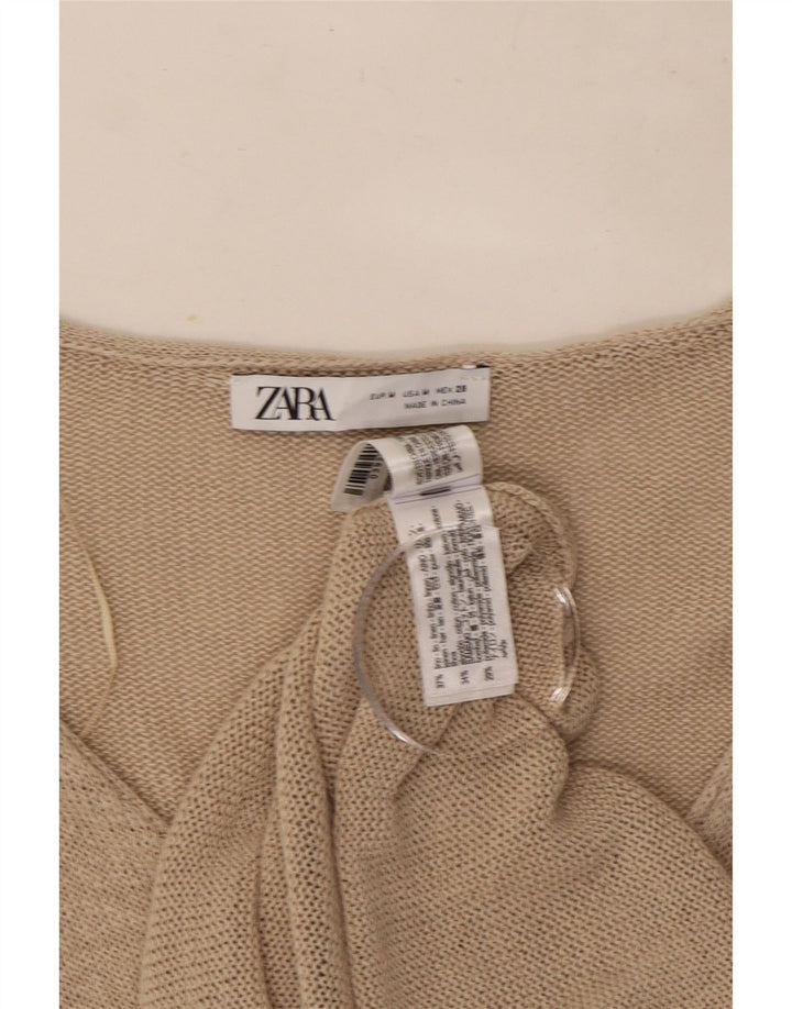 Zara Cardigan Femme Pull UK 14 Lin Beige Moyen