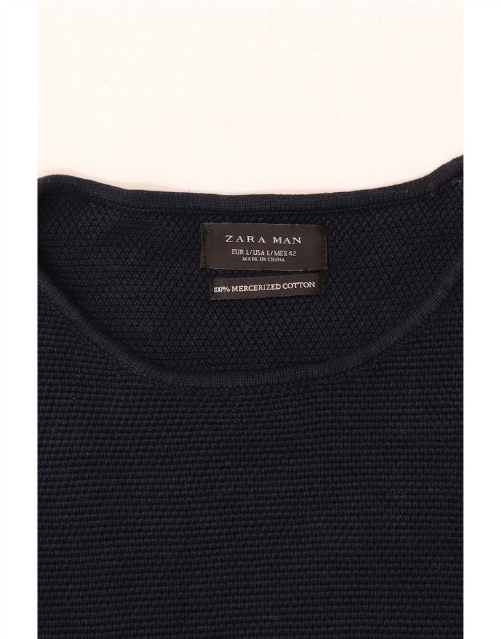 Zara Pull à col rond pour homme en coton bleu marine Taille L