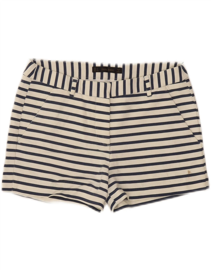 Zara Short Chino Femme Petit W26 Coton Rayé Blanc