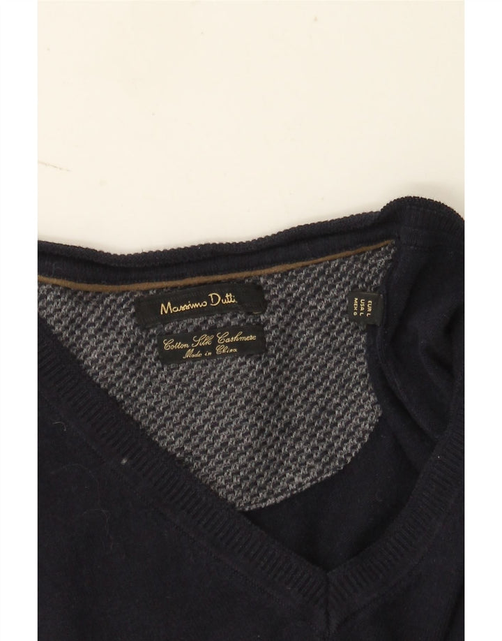 Massimo Dutti Pull col V pour homme en coton bleu marine Taille L