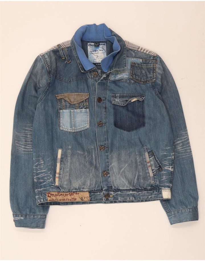 Desigual Veste en jean graphique pour homme UK 42 XL Bleu Patchwork Coton