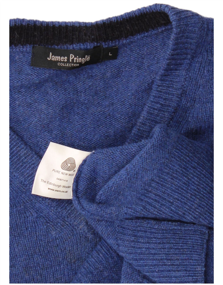 JAMES PRINGLE Pull col V pour homme en laine vierge bleu moyen