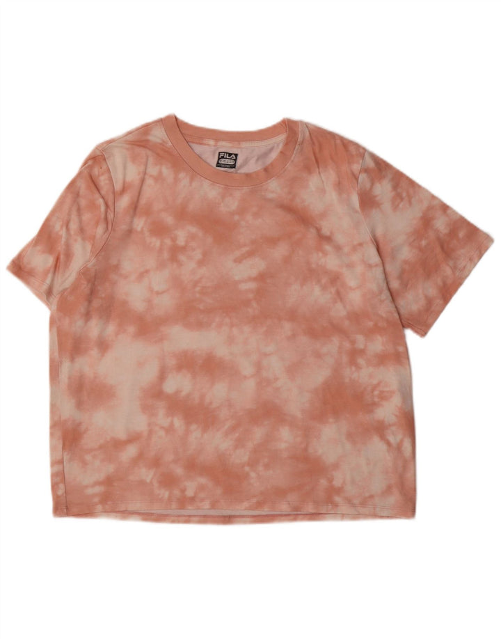 FILA T-Shirt Femme Top UK 12 Rose Moyen Tie Dye Coton