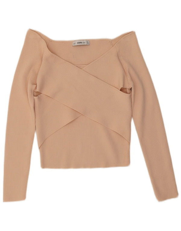 Zara Haut court à manches longues et épaules dénudées pour femme UK 14 Large Rose Viscose
