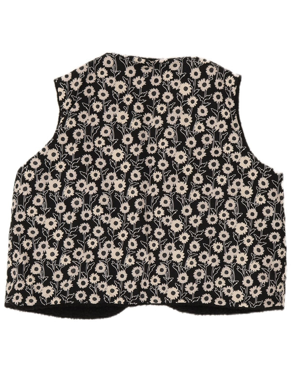 vintage Womens Réversible Gilet UK 16 Grand Noir Floral