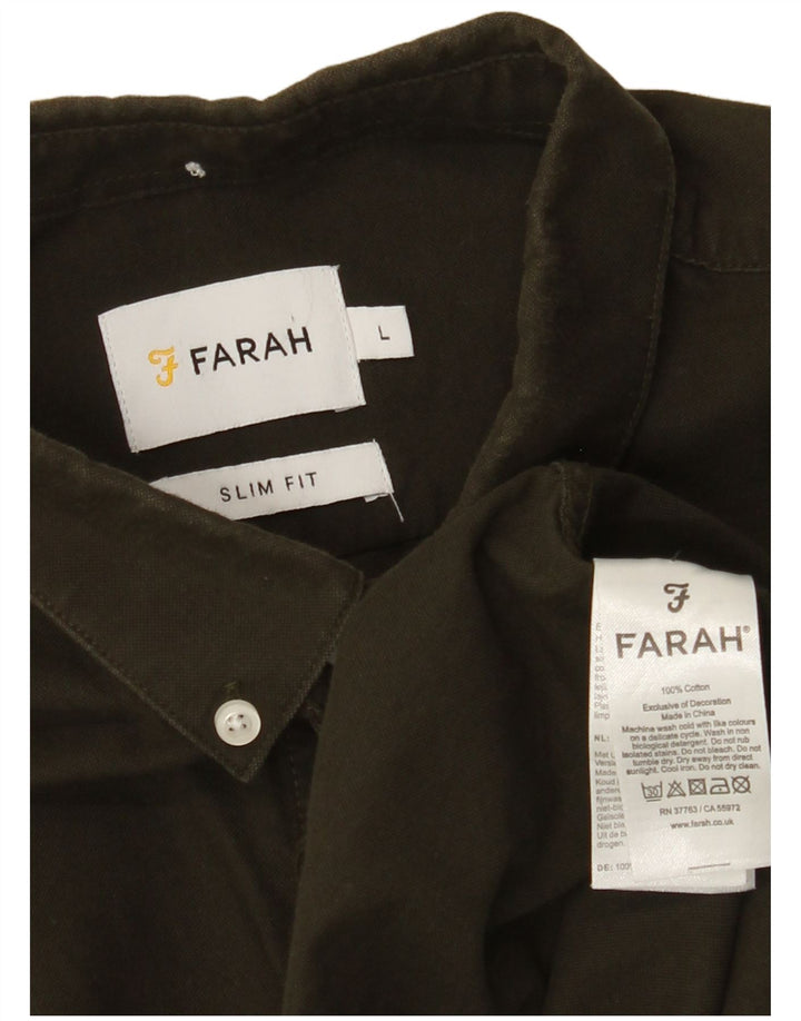 FARAH Chemise Slim Fit Homme Grand Kaki Coton