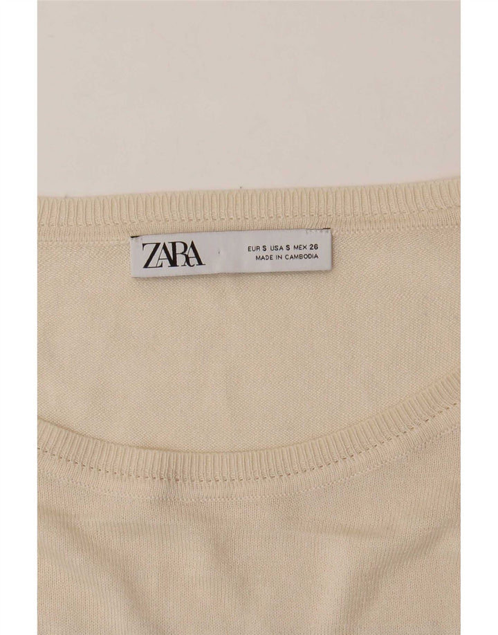 Zara Femme Boléro Top UK 10 Petit Blanc Cassé Rayé