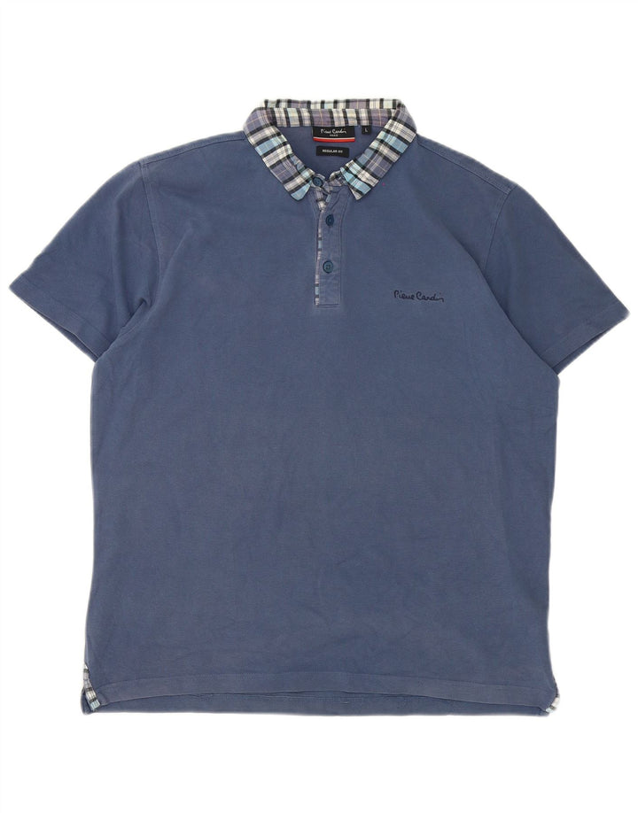 Pierre Cardin Polo coupe classique pour homme en coton à carreaux bleus