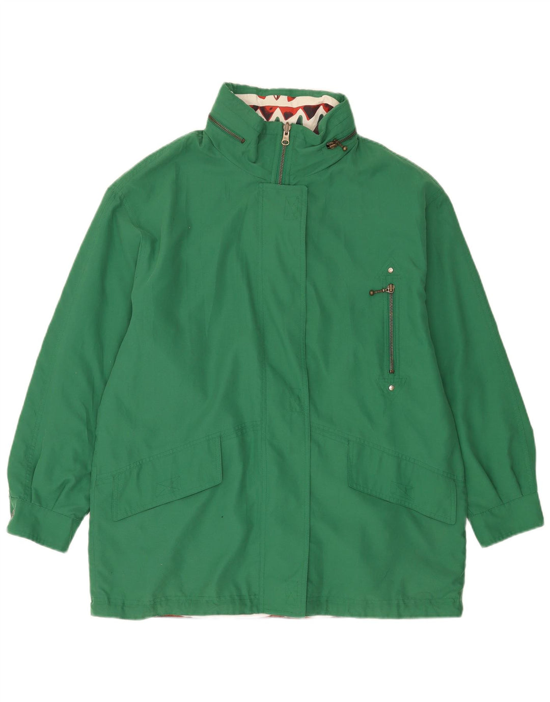vintage Femme Veste réversible à capuche UK 16 Grand Vert Géométrique
