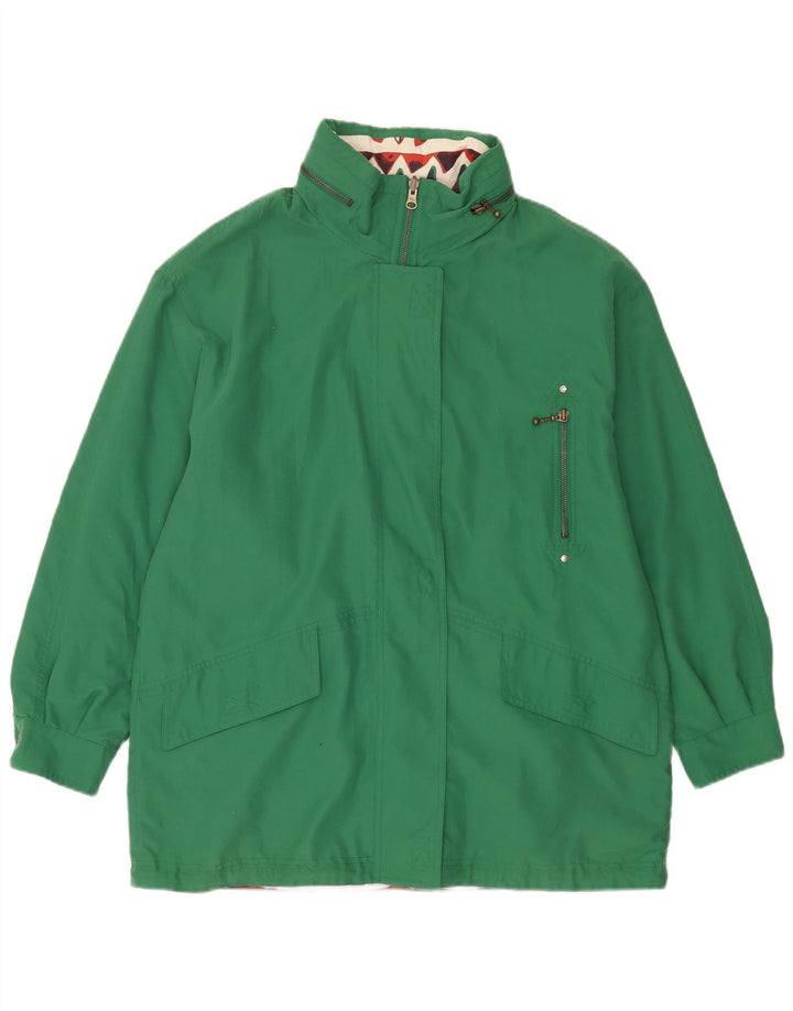 vintage Femme Veste réversible à capuche UK 16 Grand Vert Géométrique