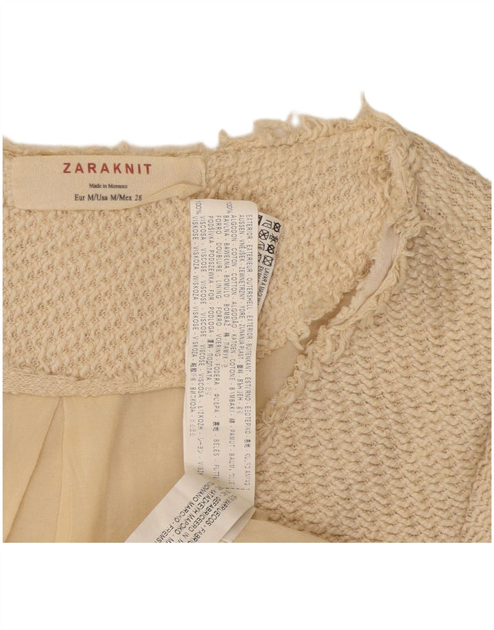 Zara Veste Blazer Ouverte Femme UK 12 Coton Beige Moyen