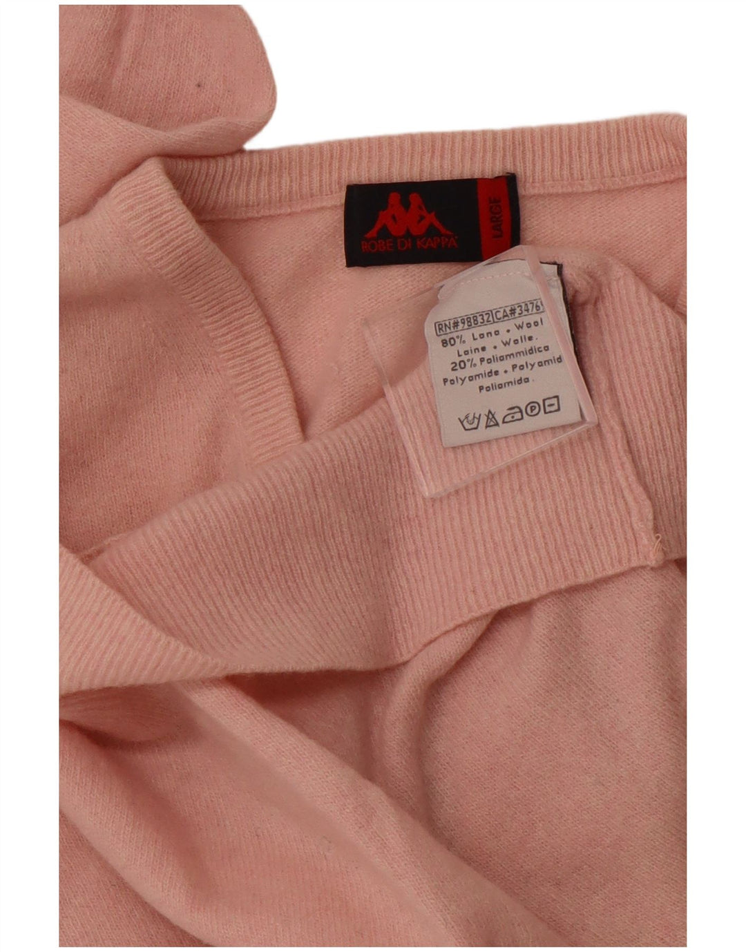 KAPPA Pull col V pour homme en laine rose Large