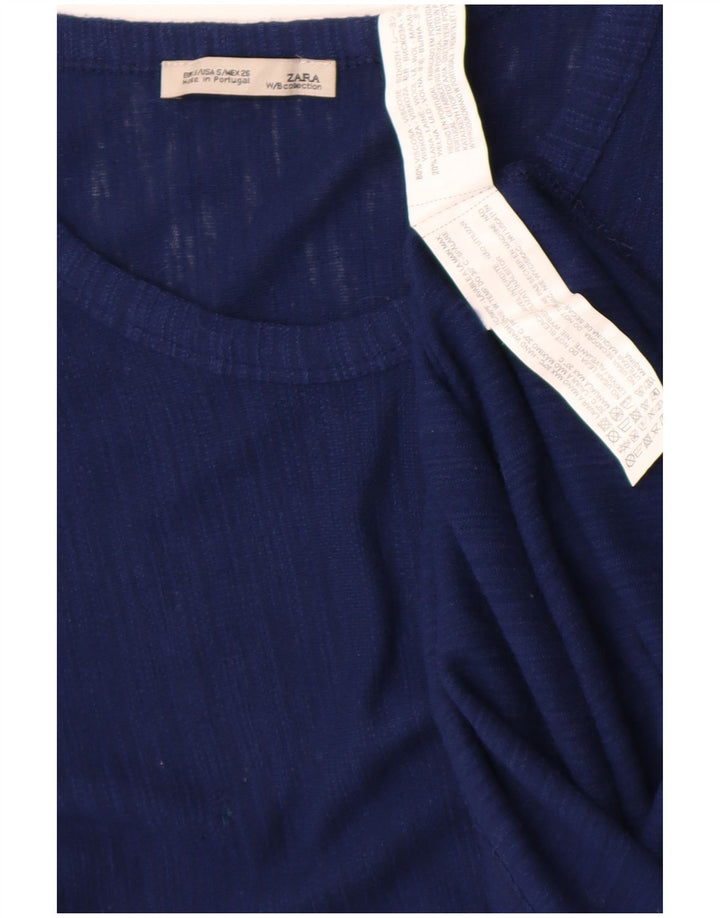 Zara Femme Tunique Asymétrique UK 10 Small Bleu Viscose