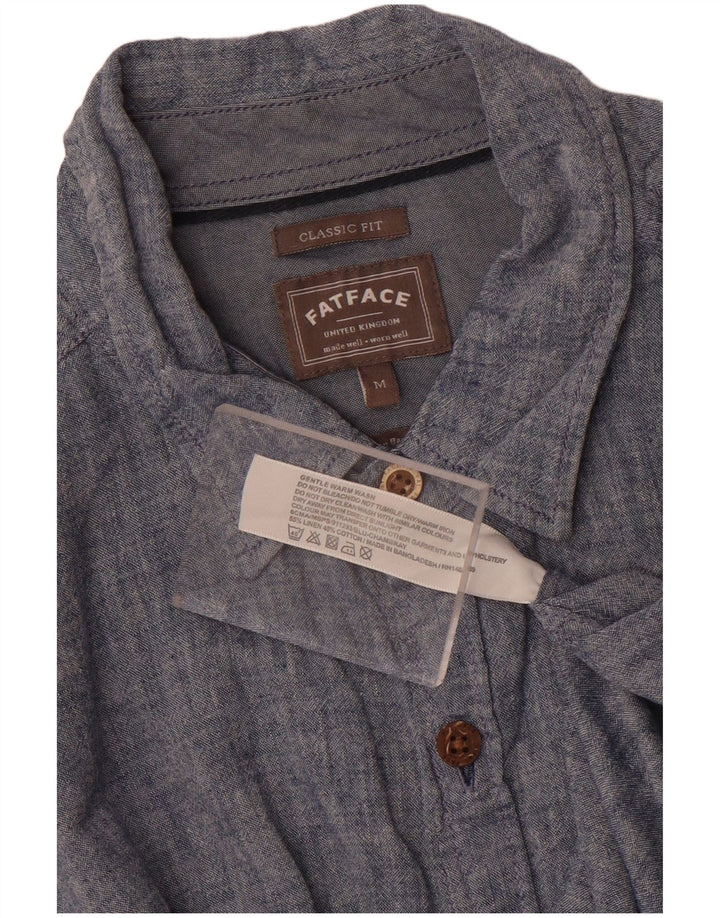 Fat Face Chemise Classique à Manches Courtes Homme Bleu Moyen Lin